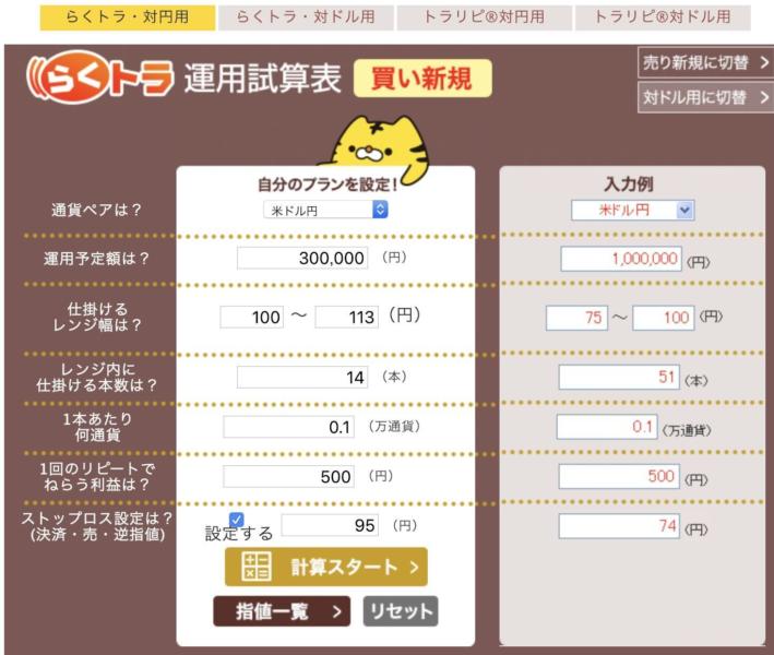 らくトラ試算(ドル円)